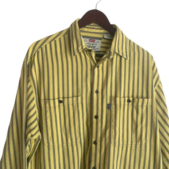 Levis Mens Shirt M Yellow Stripe Cotton Button Up Casual Office Western Rodeo - Picture 13 of 14